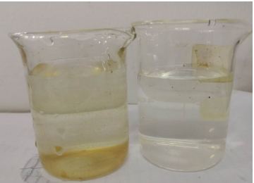 Appearance of raw water (left) and adsorbed effluent (right) Appearance of raw water (left) and adsorbed effluent (right)