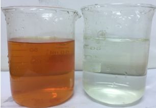 Appearance of raw water (left) and adsorbed effluent (right) Appearance of raw water (left) and adsorbed effluent (right)