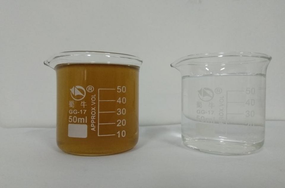 Appearance of effluent (left) and raw water (right)