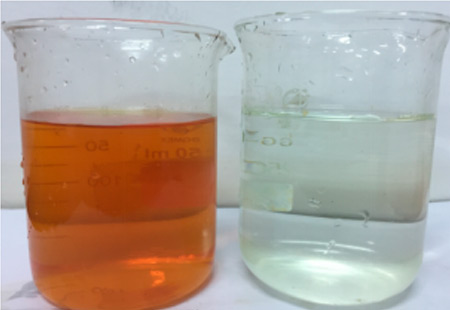 Processing rendering, from left to right are raw water and adsorbed effluent, respectively Processing rendering, from left to right are raw water and adsorbed effluent, respectively