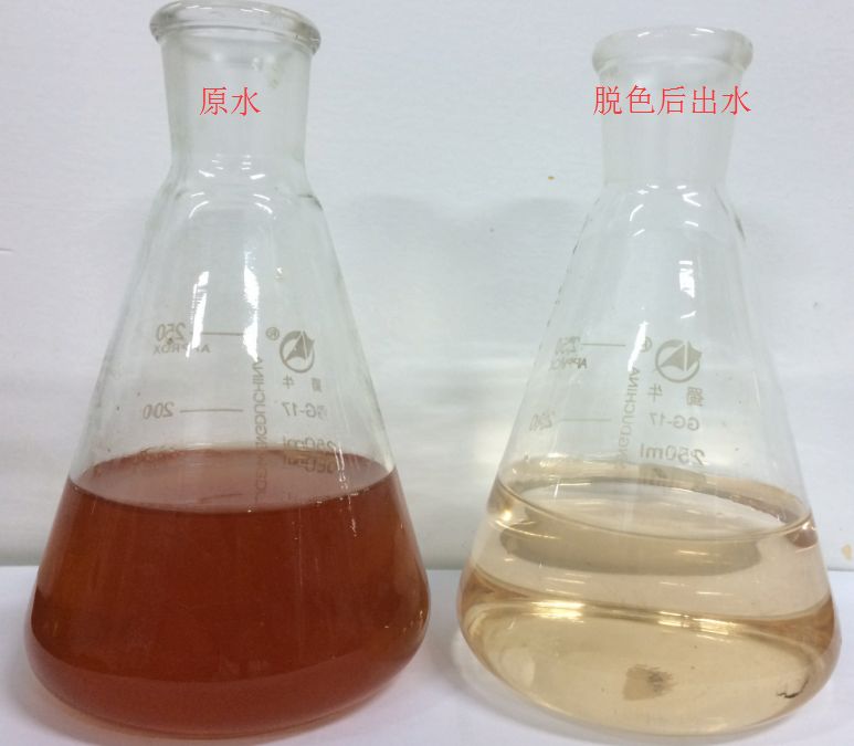 Appearance of raw water (left) and effluent (right)