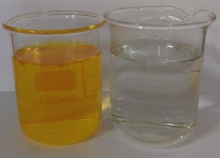 Original waste acid (left), treated (right)