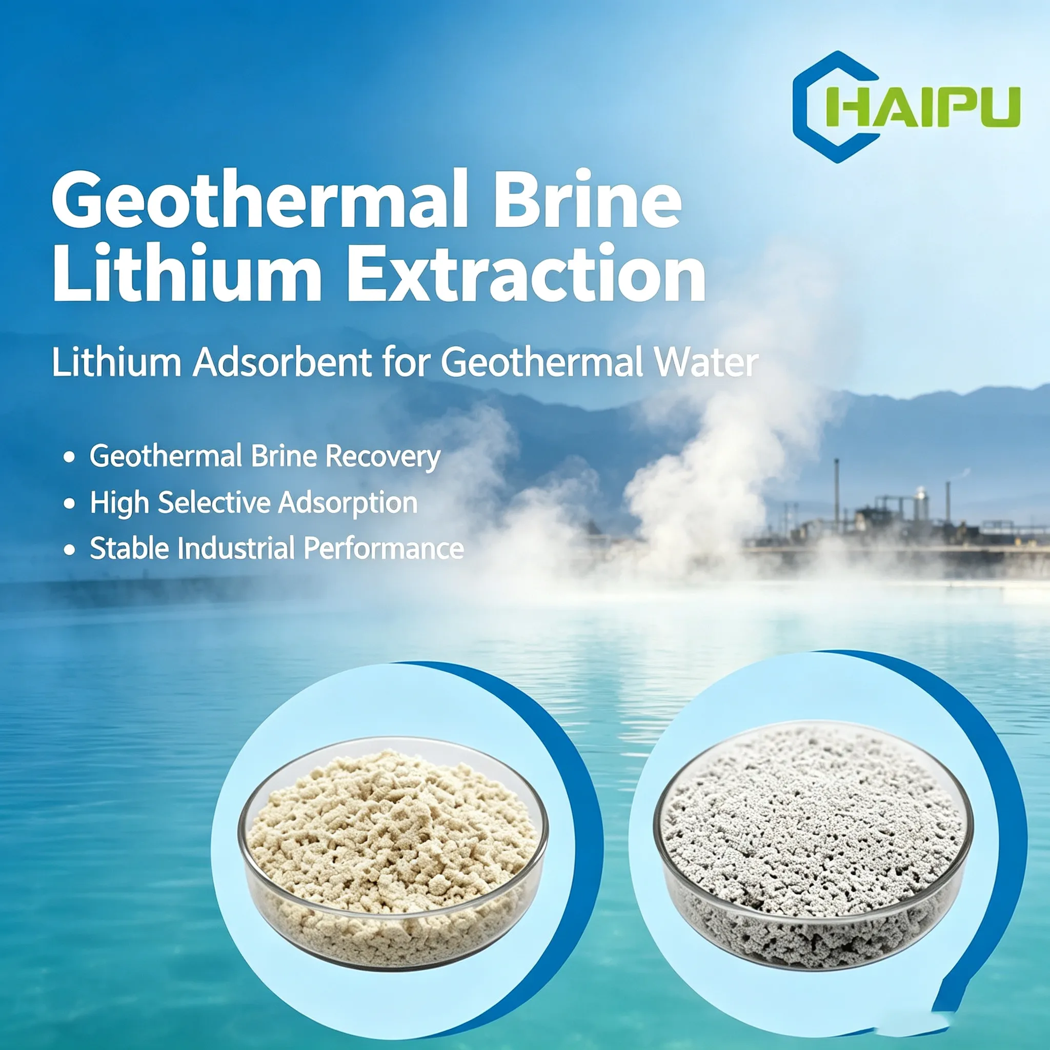 Lithium adsorbent for geothermal brine DLE lithium extraction, HP160 aluminum and titanium lithium ion sieve for geothermal water lithium recovery